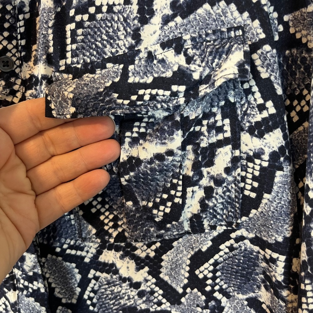 Chic Banana Republic Navy Blue Snake Skin Print Shirt Dress Tunic Women's Sz 4 - Picture 3 of 10